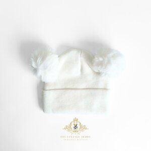 NWT Cute Baby & Toddler Girls Teddy Bear Fur Pom Pom Knit Cap Snow White OS